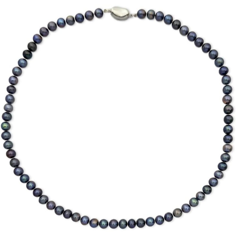 Genuine Cultured Black Pearl Necklace For Women, Dainty 18" Strand, Silver Clasp